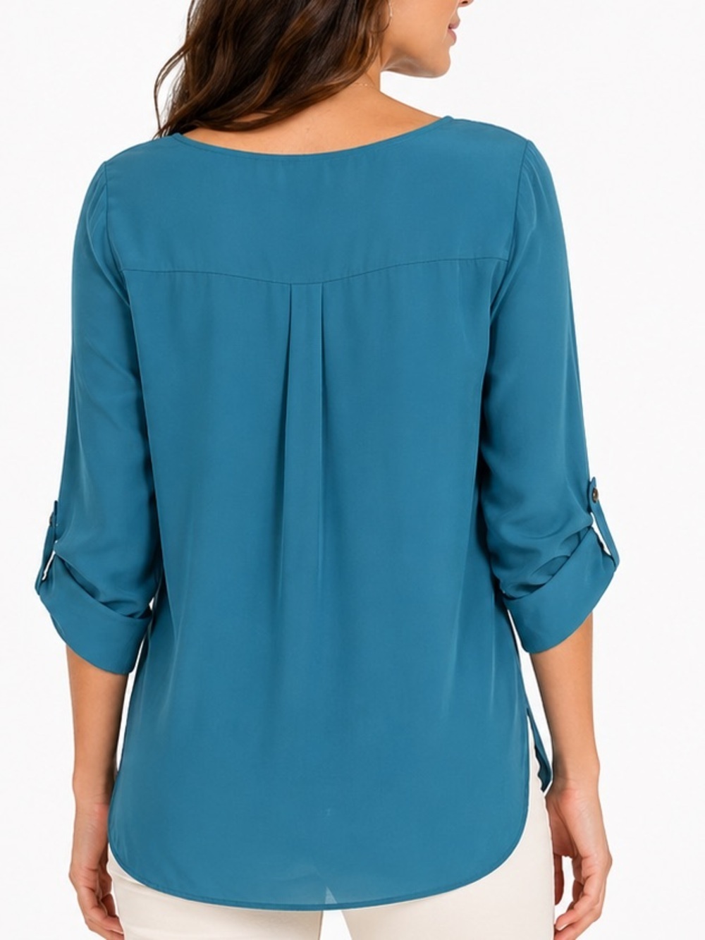 Amanda Uprichard blue silk blouse boat neck tan sleeves hi low hem Size S - Picture 2 of 9